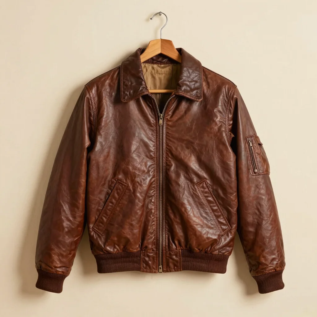 80s Deep Brown Leather Bomber Jacket